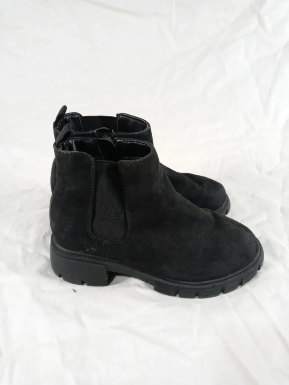 Wonder Nation Girls Black Suede Chelsea Ankle Kids Boots Size 13 in Good Cond